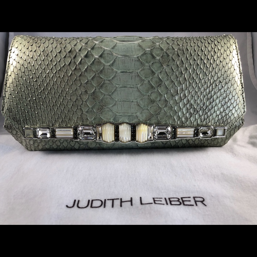 Judith Leiber Luiza Python Mother of Pearl Clutch